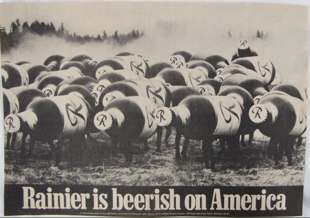 Vintage 1976 RAINIER Beer Bottle Newspaper Print Ad