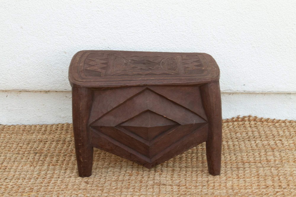 Diamond Base Carved African End Table