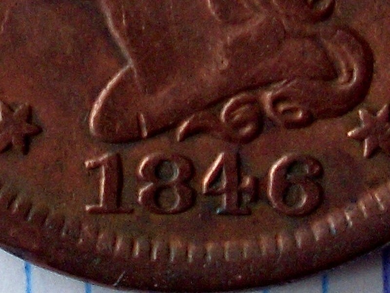 USA 1846, Original One Large Cent, small date - AU / MS