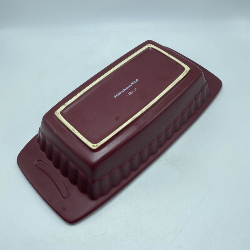 KitchenAid 1 Quart Loaf Pan Bread Casserole Dish Ceramic Stoneware Maroon Handle