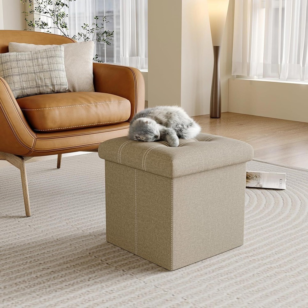 15 Inches Storage Ottoman Cube Foldable Storage Boxes Footrest Step Stool Padded