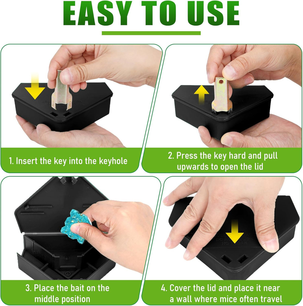 24 Pack Mice Bait Stations with Keys, Triangle Mouse Stations, Reusable Mouse St