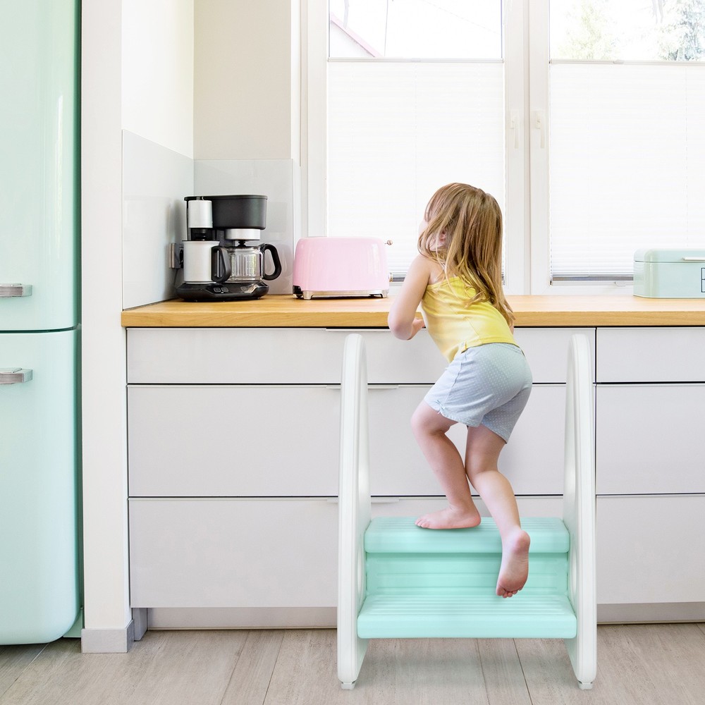 Kids Step Stool Learning Helper w/Armrest for Kitchen Toilet Potty Training Blue