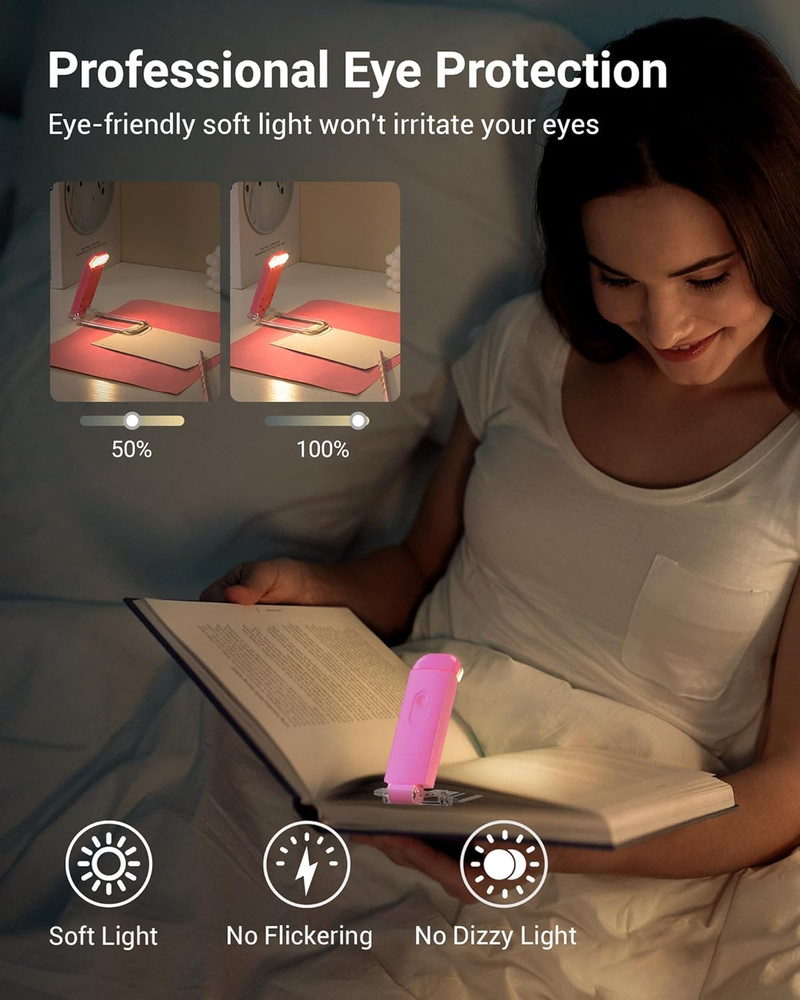 USB Rechargeable Book Reading Light, Warm White, Brightness Adjustable, LED Clip