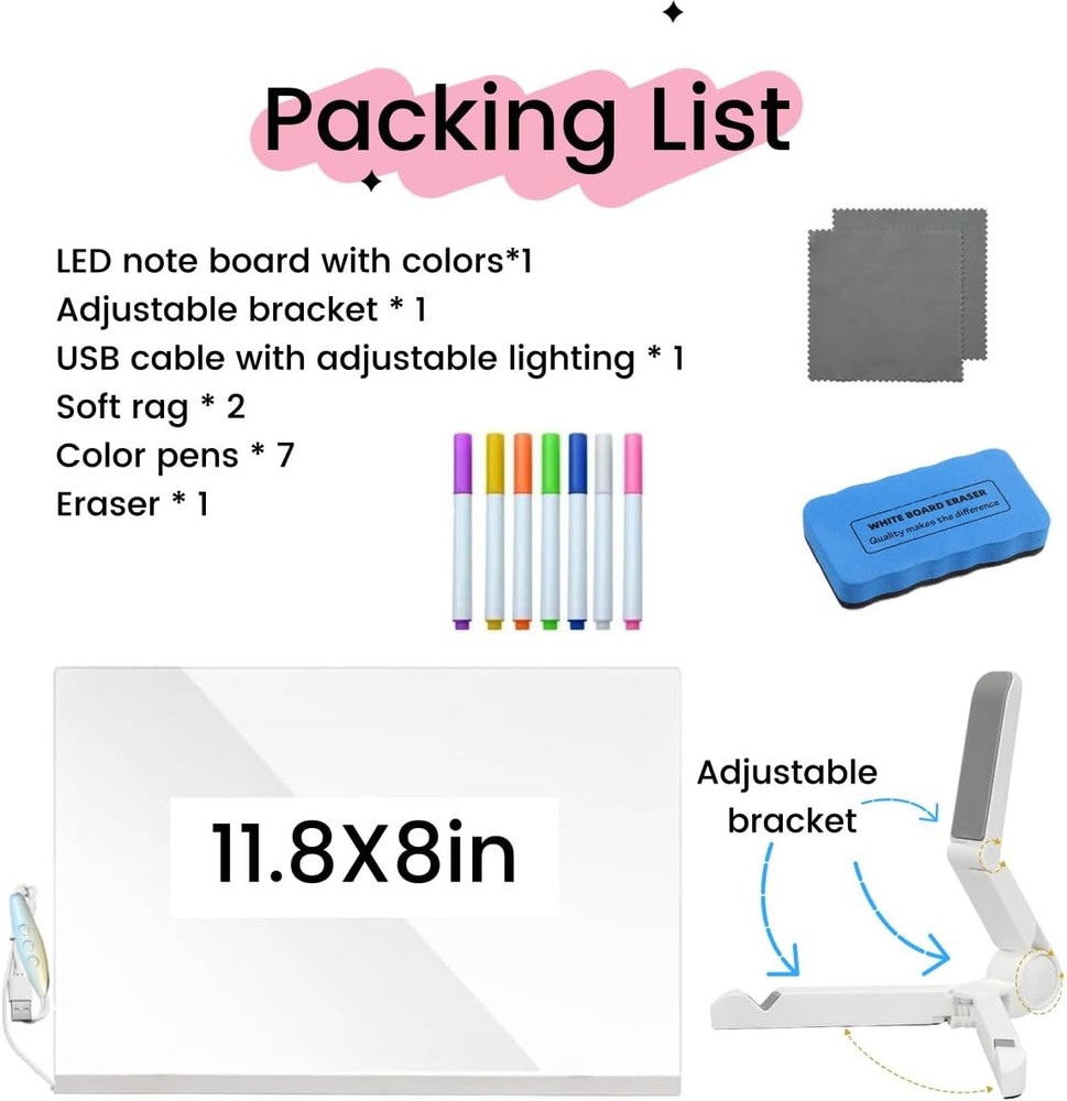 LED Light up Message Board - Doodle Glow Magic Board with 10 Modes, Acrylic Dry