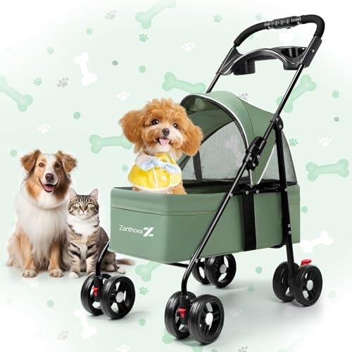 Pet Stroller for Small Dogs and Cats, One-Click Foldable Cat Stroller Green