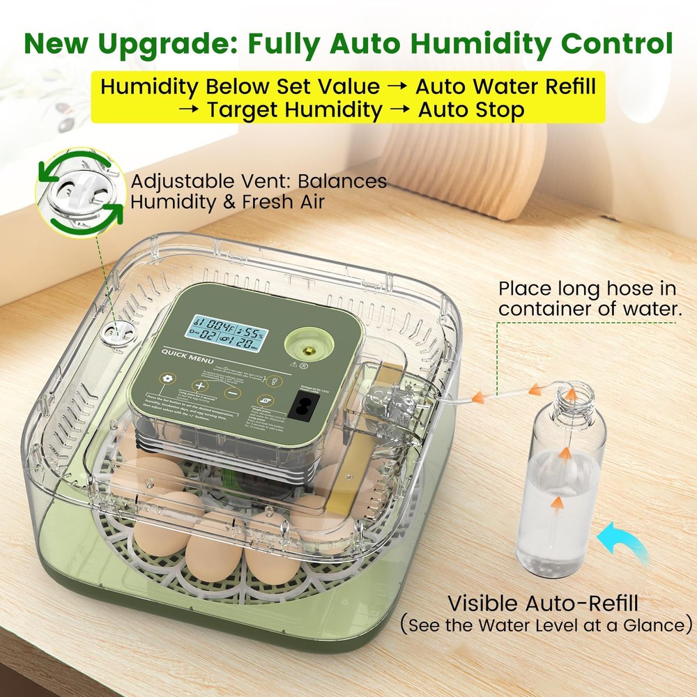 Auto Egg Incubator with Humidity Control & Hatching Guide for Various Eggs