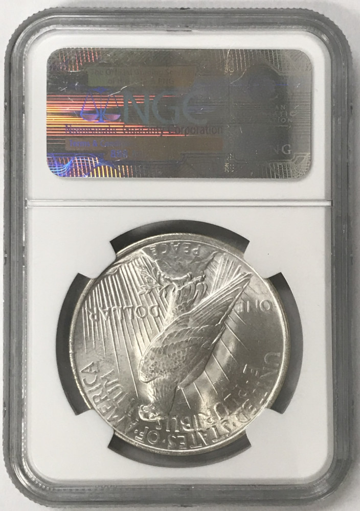 1923 $1 Silver Peace Dollar Obverse Struck Thru Mint Error NGC MS63
