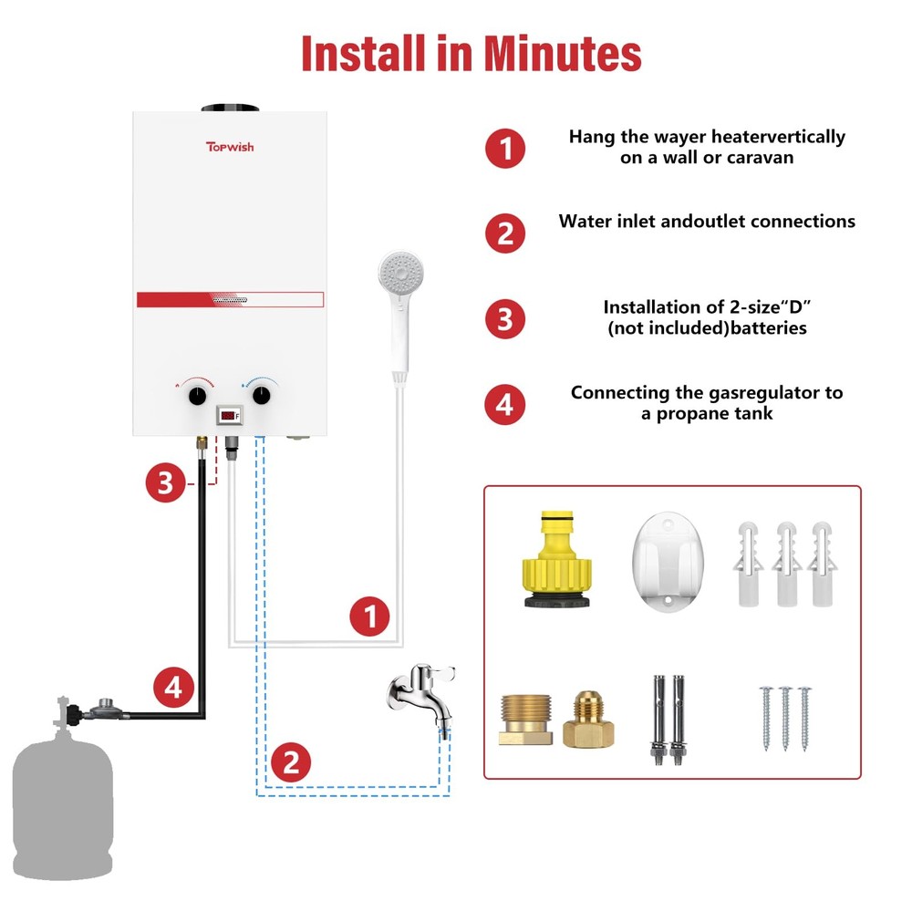 Portable Propane Water Heater Tankless, 10L 2.6GPM Instant Gas Hot Water Heat...
