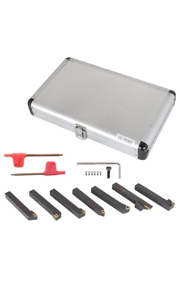 7PC Carbide Indexable Turning Tool 1/2" Lathe Tool Bit Set Thread Insert Holder