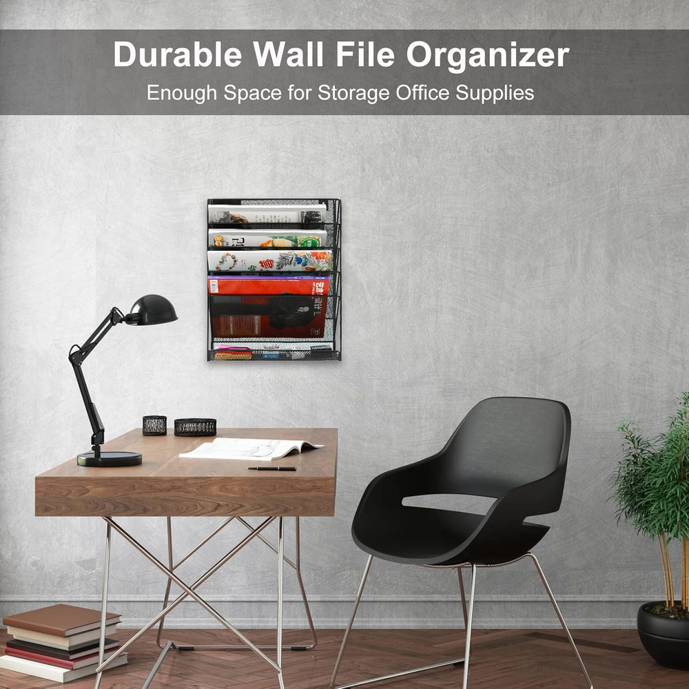 5 Tier Wall File Holder, Mesh Hanging Folder Organizer with Classify Label, Vers