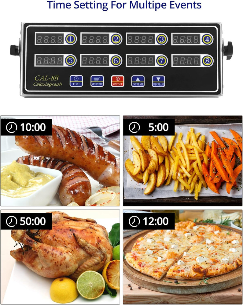 Digital Kitchen Timer - 8-Channel Multi-Timer with Waterproof Panel, Adjustable