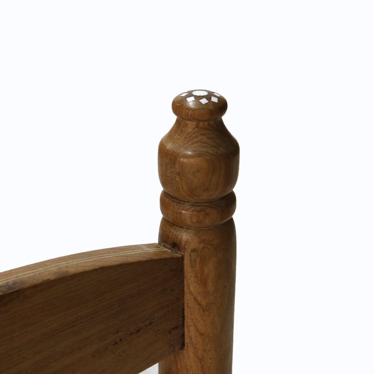Moorish Style Inlaid Walnut Bench with Floral Pattern 20thC