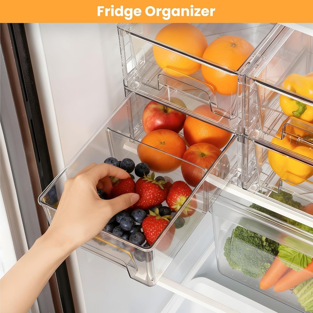 2 Pack Stackable Storage Drawers,Plastic Organizers Bins Drawers Storage W/