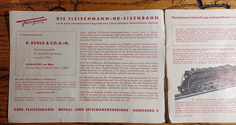 1954 Fleischmann HO Model Railroad Catalog - German Language