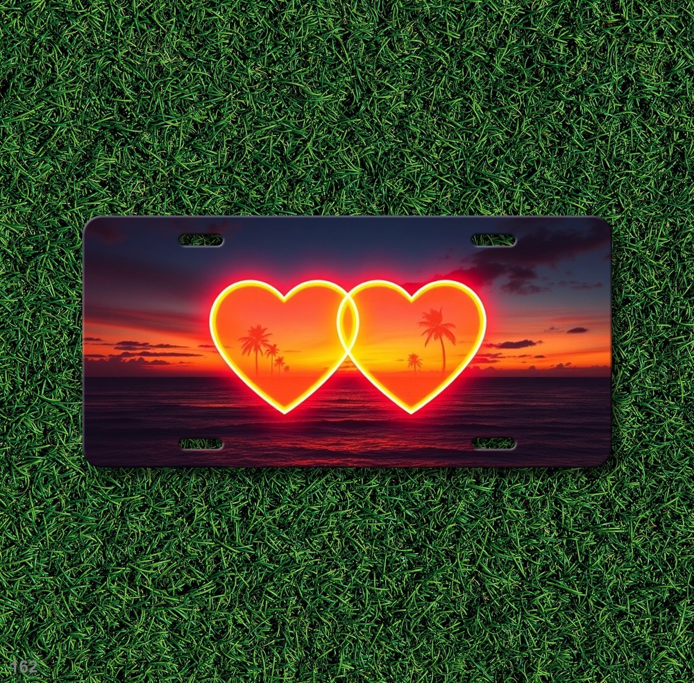 Romantic Two Hearts Graphic Add Text License Plate Customizable Valentine Gift