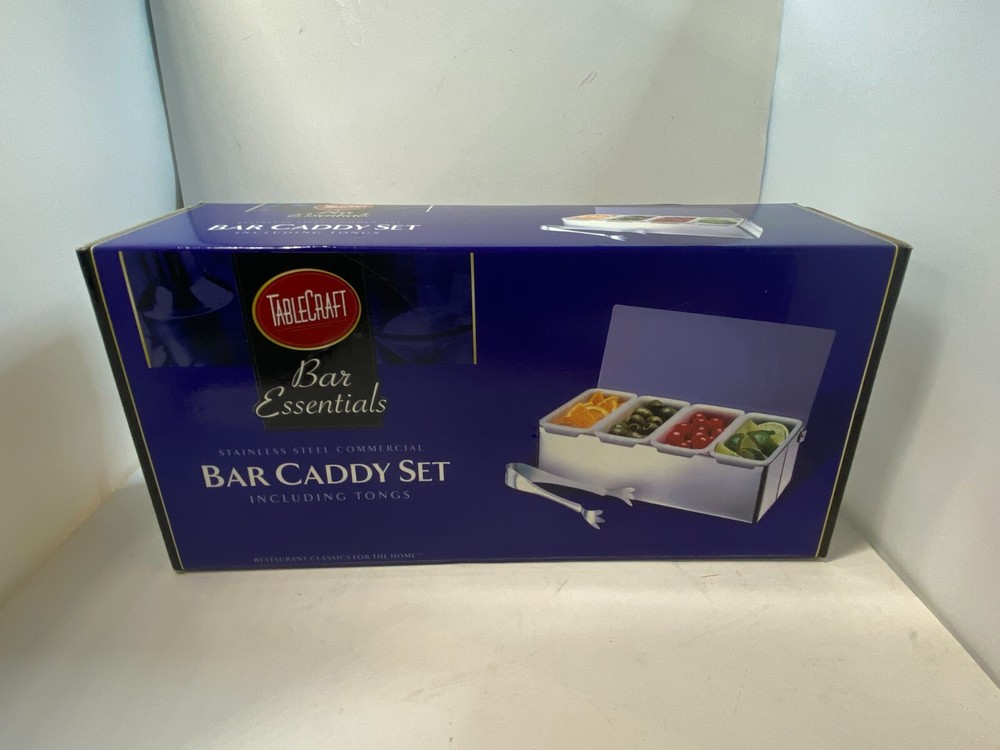 TableCraft 4 Compartment Bar Caddy Set with Tongs
