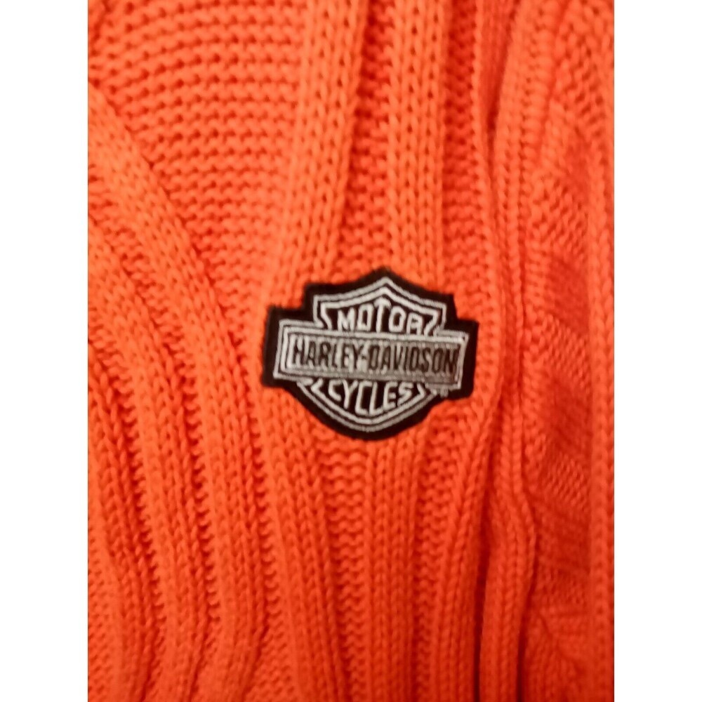 Harley Davidson Pull Over Sweater Mens Heavy Cable Knit Orange Small