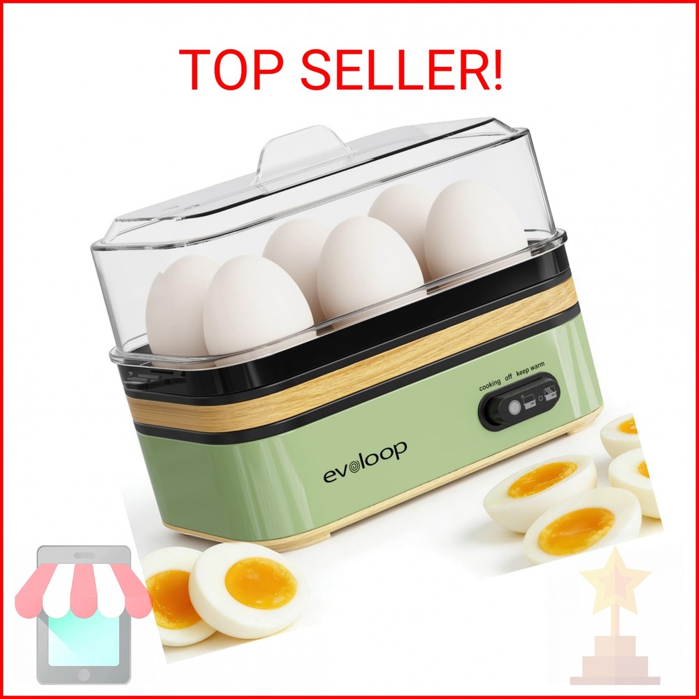 Evoloop Rapid Egg Cooker Electric 6 Eggs Capacity, Soft, Medium, Hard Boiled, Po