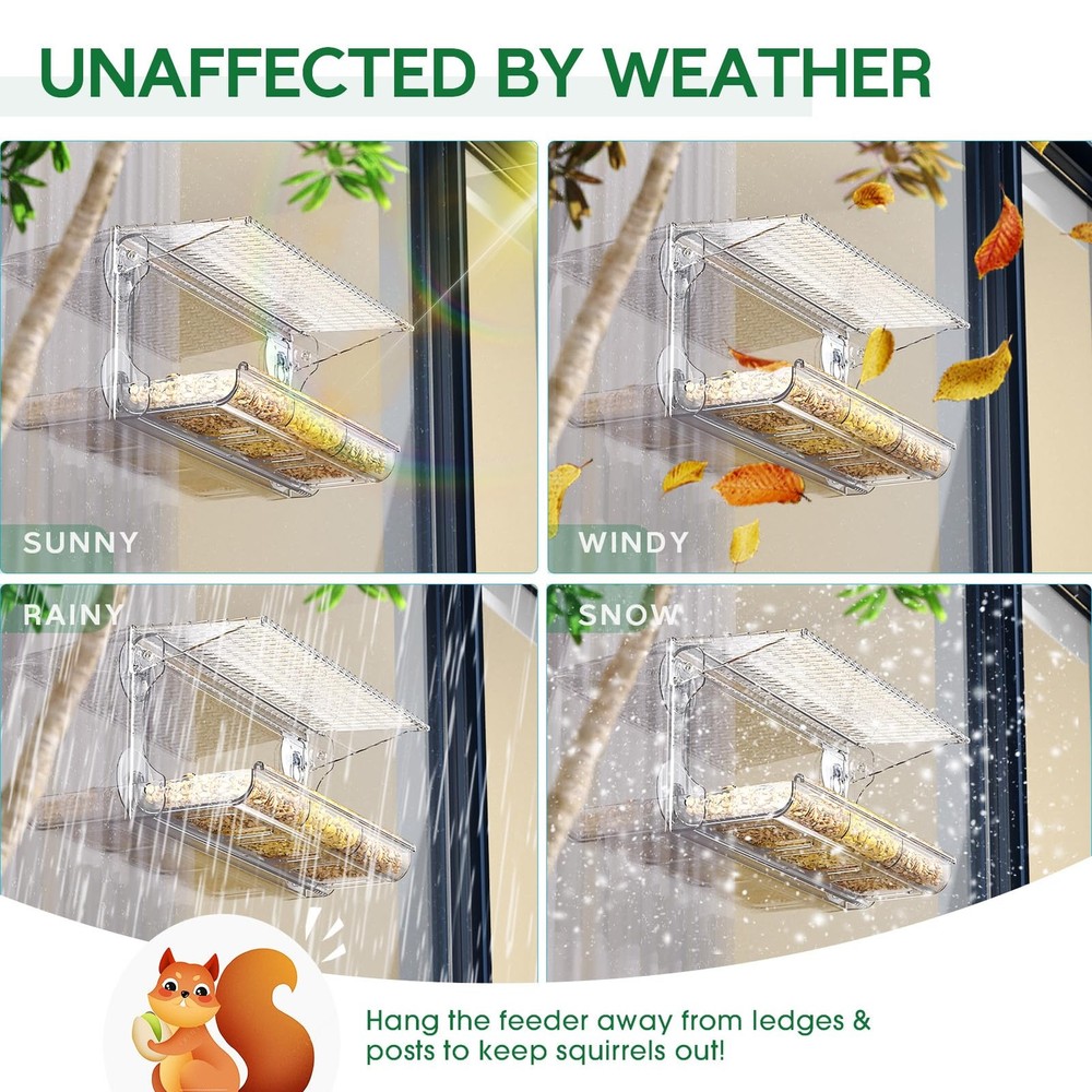 SUNALLY Window Bird Feeder for Outdoors, Clear Feeders Mounted...