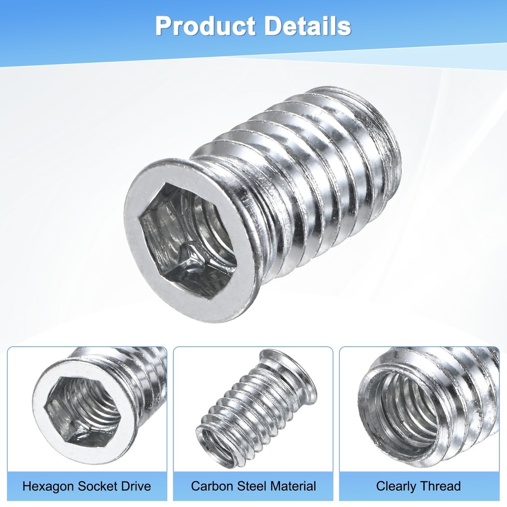 15-Pack Threaded Inserts, 3/8-16x25mm Nuts with A Wrench and Drill Bit [Silver]