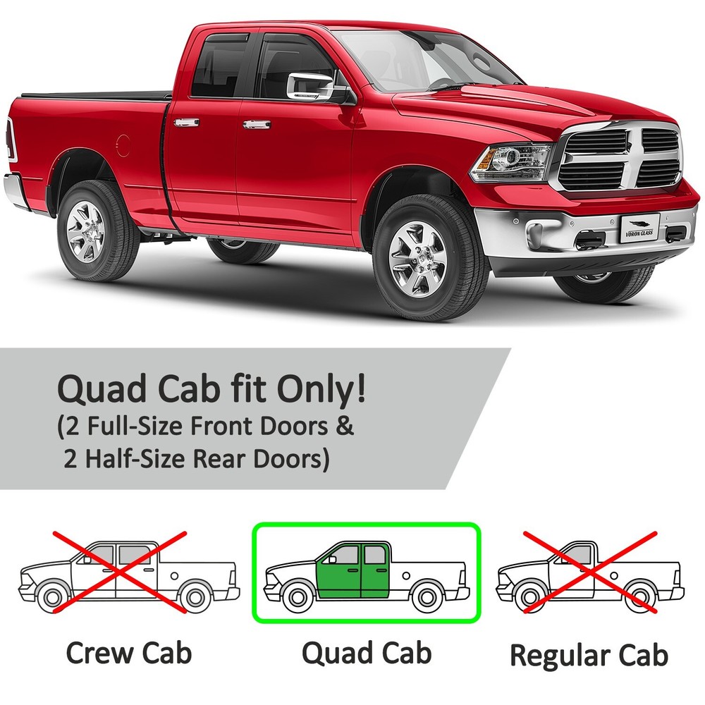 Side Window Deflectors Rain Guards for 2009-2018 Dodge RAM Quad Cab