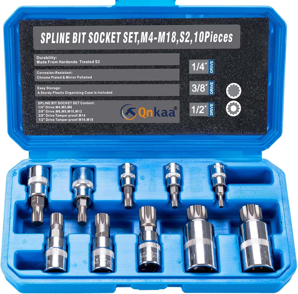 Spline Socket Bit Set 10Pcs Square Triple Silver M4 - M18
