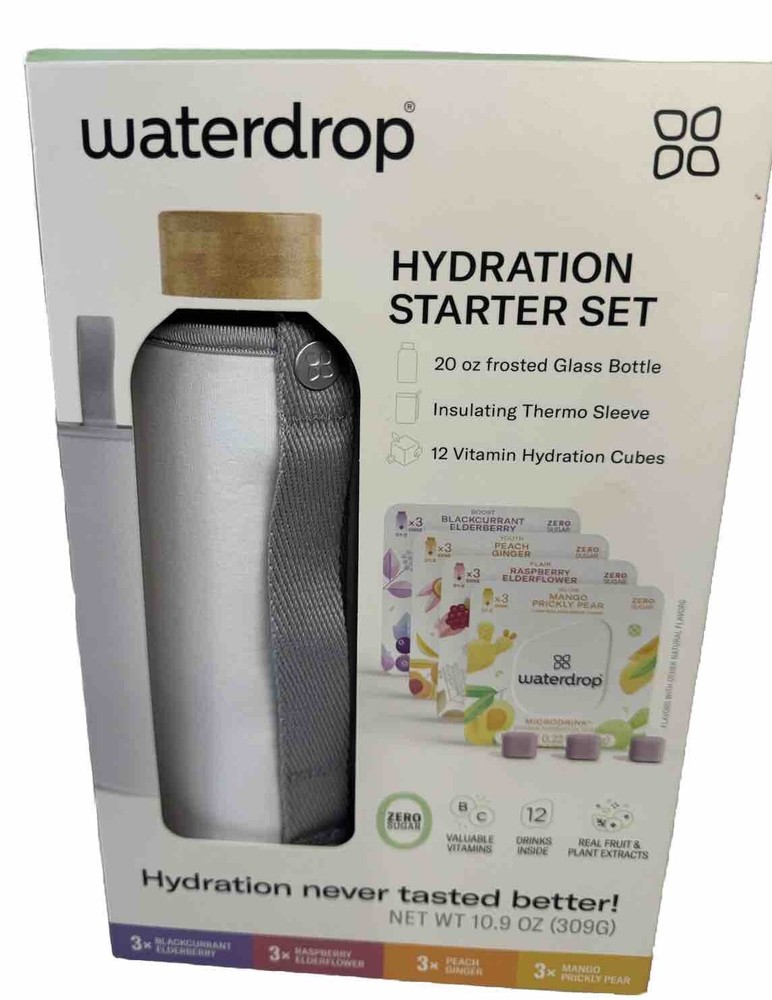 Waterdrop Hydration Starter Pack 20oz Glass Bottle 12 Hydration Packs