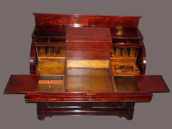 AMERICAN CLASSICAL CYLINDER DESK Signed J.W. Meeks