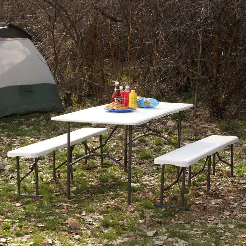 White Outdoor 6 Ft. Fold-In-Half Folding Bench.
