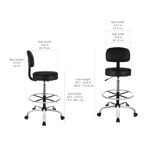 AmazonBasics Adjustable Drafting Spa Bar Stool w/ Foot Rest, Wheels - Black