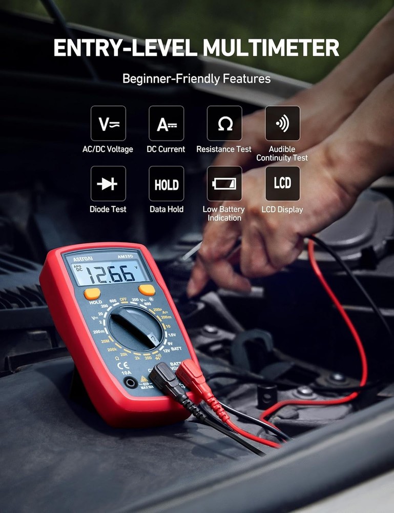 Versatile Battery-Powered Digital Multimeter with LCD Backlight for Safe Testing