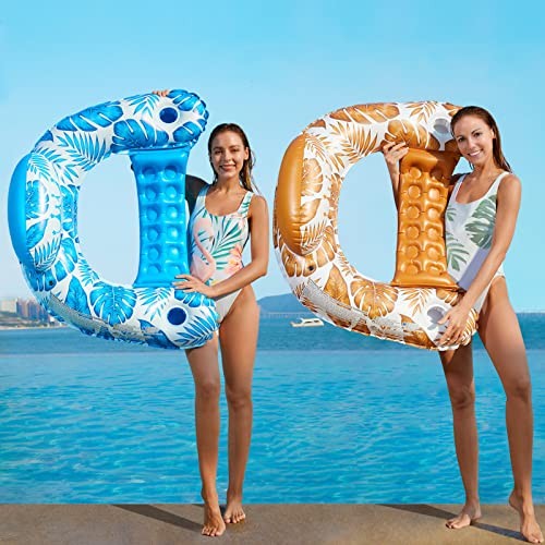 Inflatable Pool Float Chair - 2 Pack Pool Floaties Large TropicalBlue+Gold