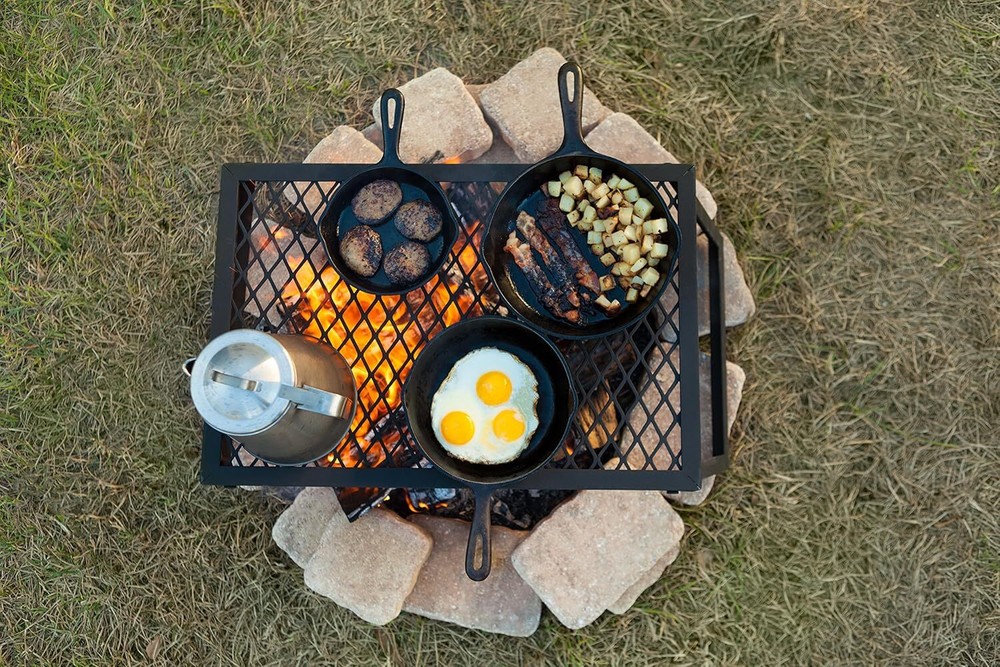 Basic Products Heavy Duty Portable Camping Grill for Campfire Cooking, Black