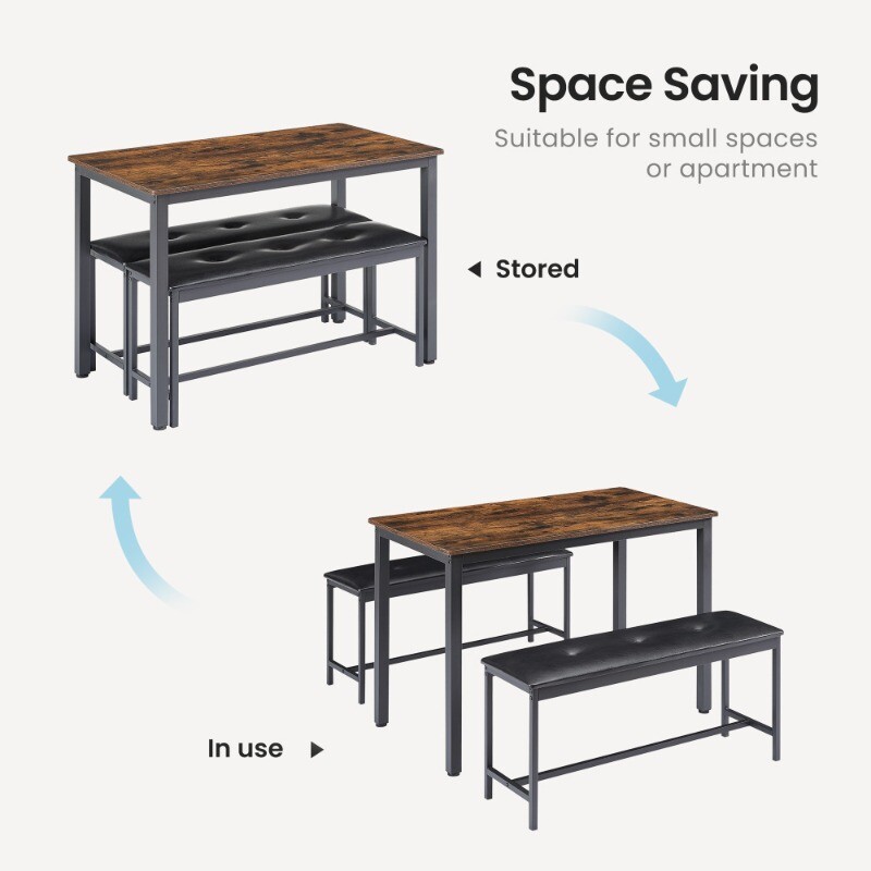 Dining Table Set Barstool Dining Table with 2 PU Upholstered Benches for Kitchen