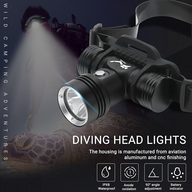 LED Diving Headlamp Underwater Headlight Scuba Head Flashlight Torch IPX8