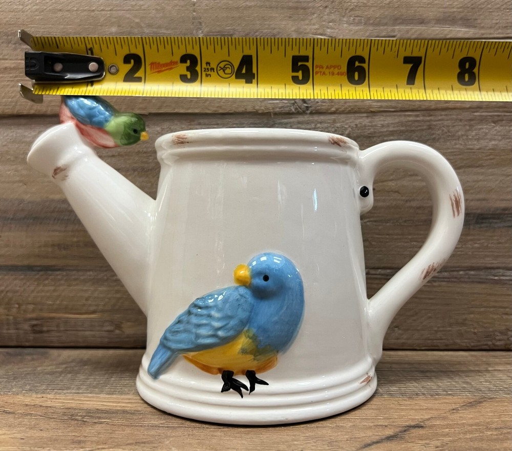 Birds On Watering Can Ceramic Planter 8" x 6"