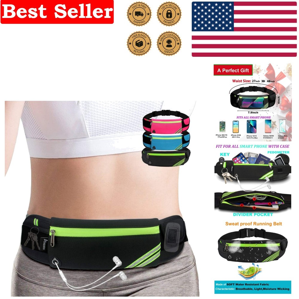 Water-Resistant Slim Running Belt with Adjustable Strap & Reflective Design
