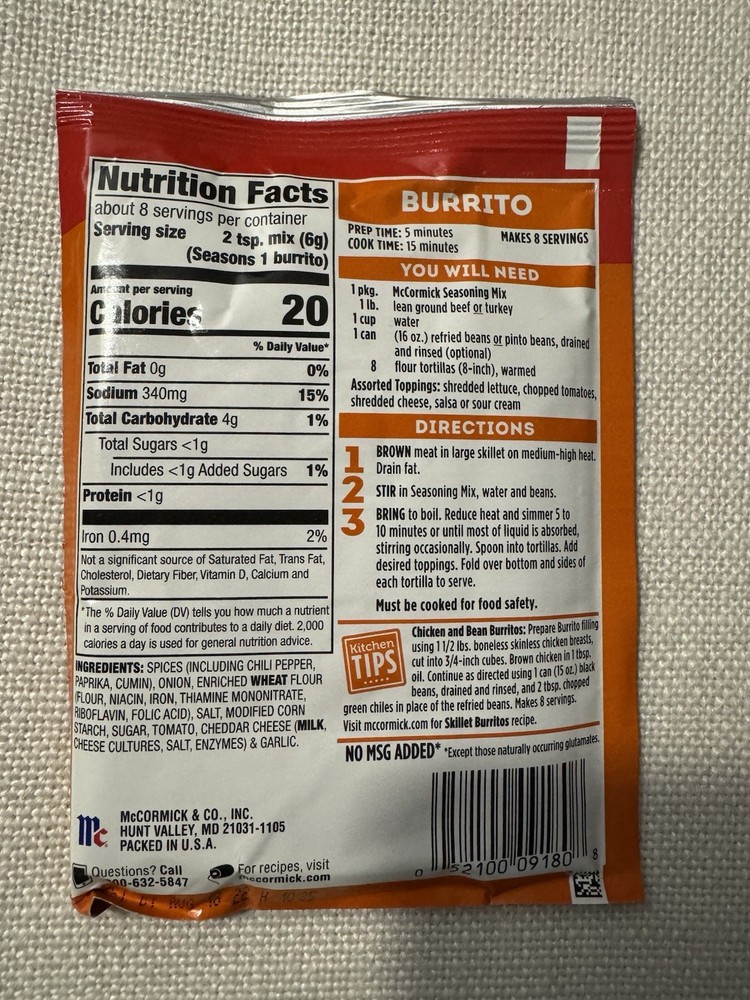 McCormick Burrito Seasong Mix- EXPIRED