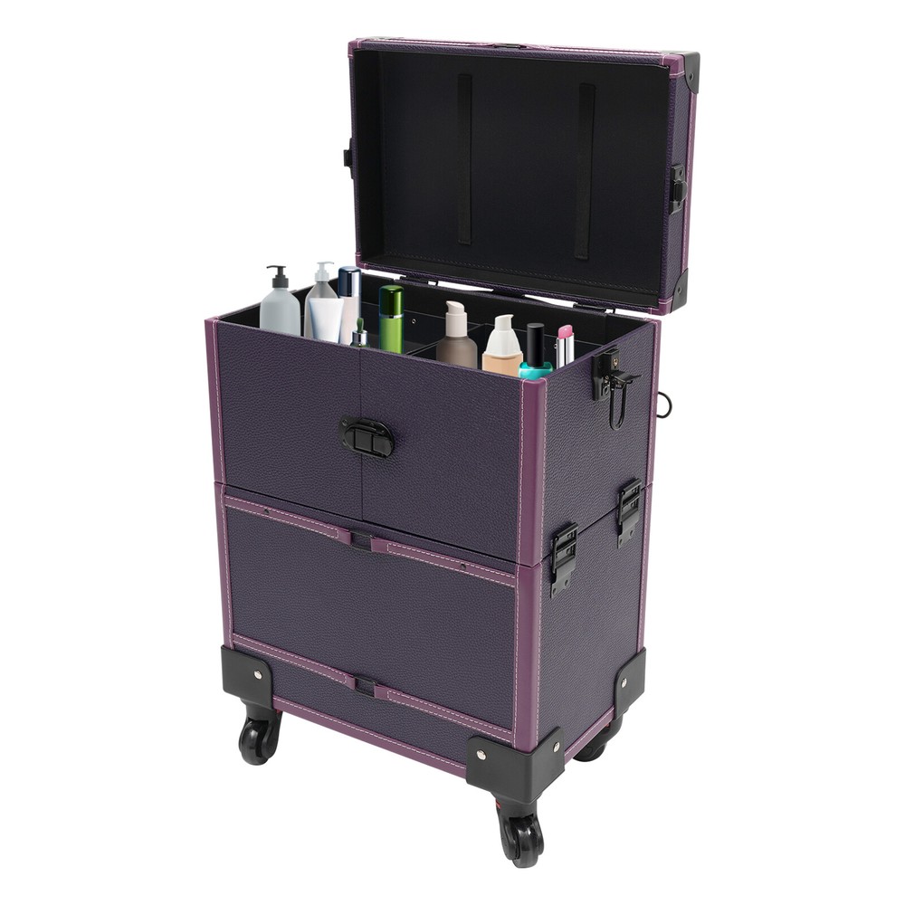 Modern Rolling Makeup Train Case Trolley Cosmetic Organizer Box with Mirror