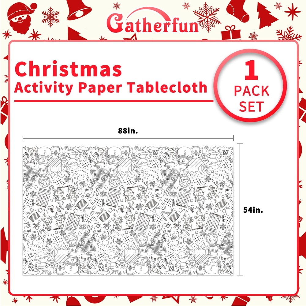 Gatherfun Kids' Christmas Disposable Coloring 108" x 54" (Rectangular), White