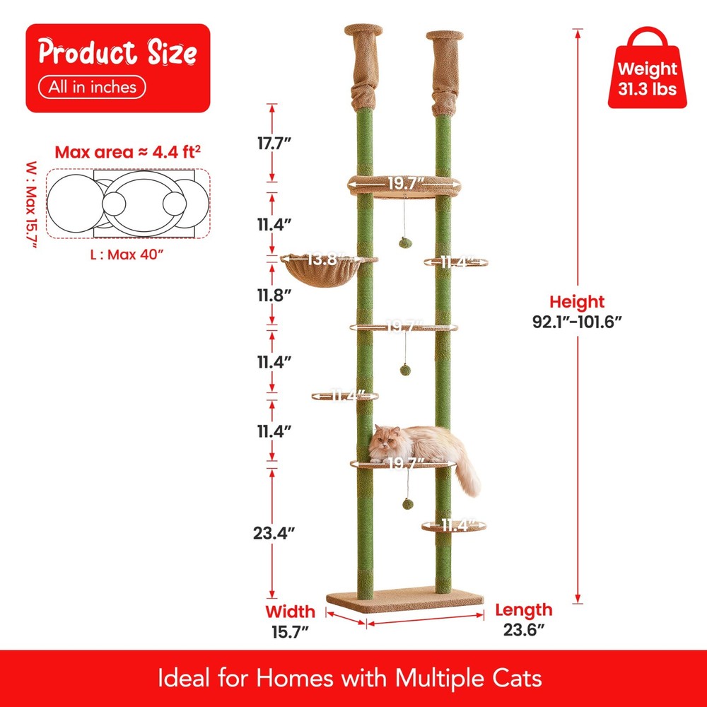 92.1"-101.6" Adjustable Multi-level Cat Tree Tower Activity Center Playing Rest.