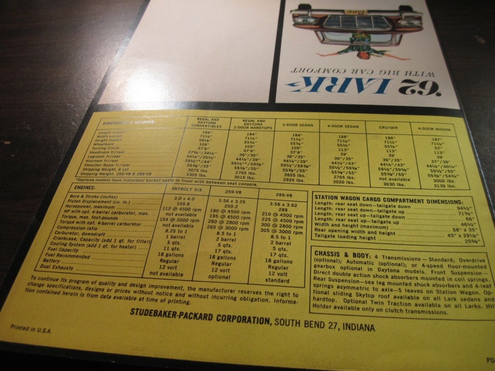 Studebaker 1962 Lark full line color brochure