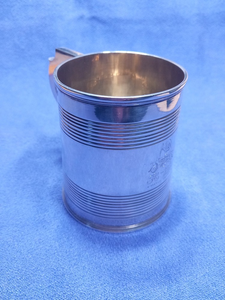 1856 Exeter Sterling Silver Christening Mug Lined Pattern Josiah Williams