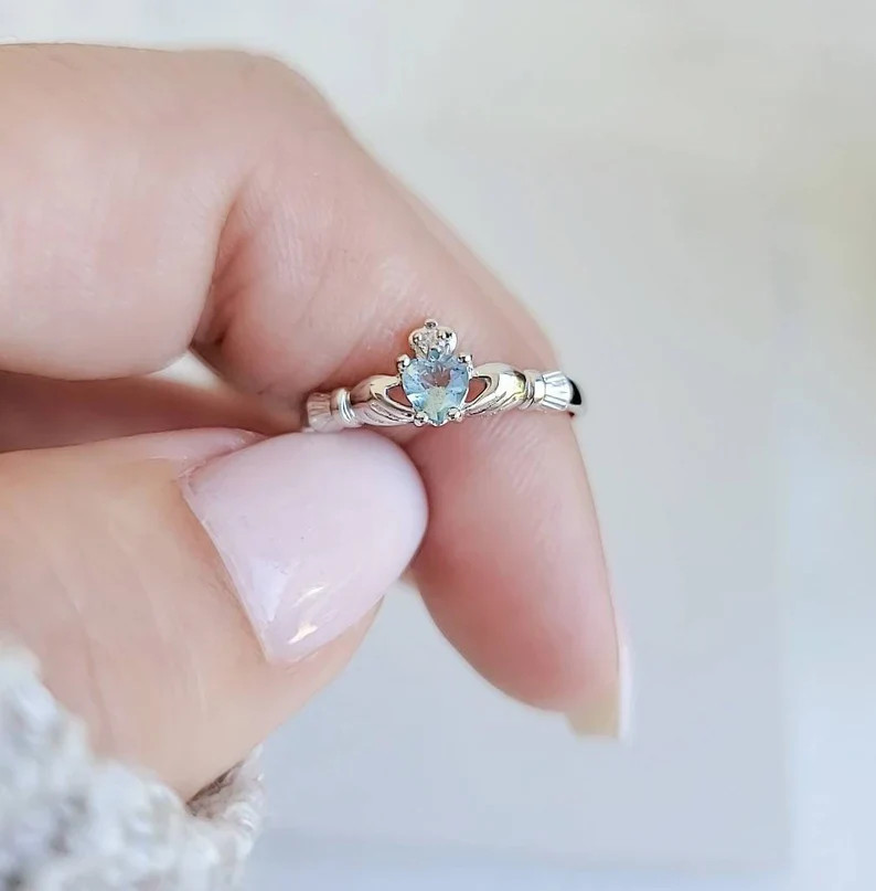 Sterling Silver Claddagh Aquamarine Ring
