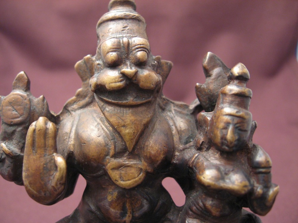 Indian bronze: 18thC Narasimha Lakshmi