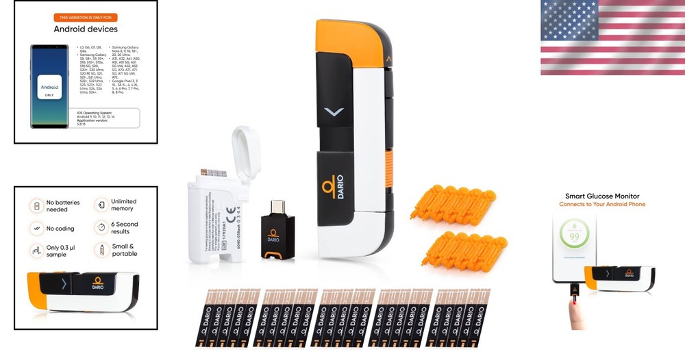 FDA Cleared Diabetes Testing Kit with 25 Strips & USB-C for Android Phones