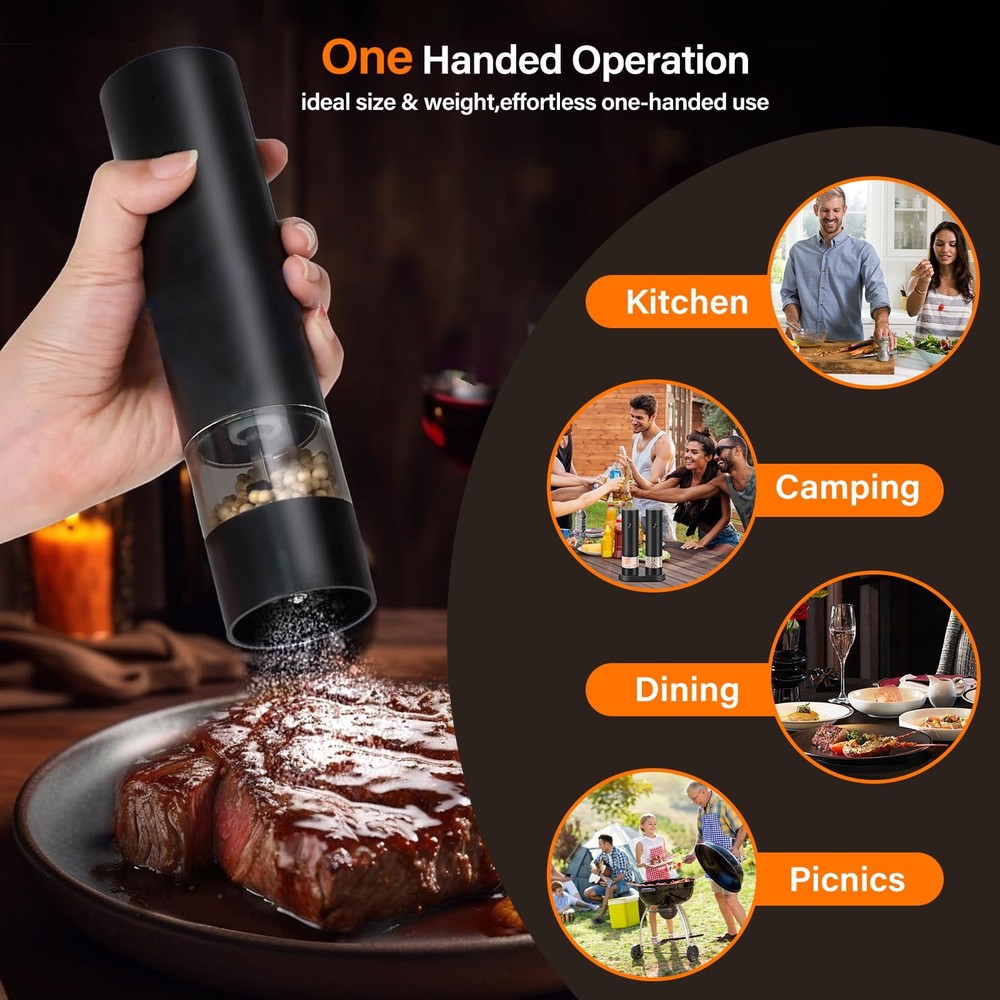 Electric Salt and Pepper Grinder Set, Automatic, Adjustable, Gift, 2 Pack