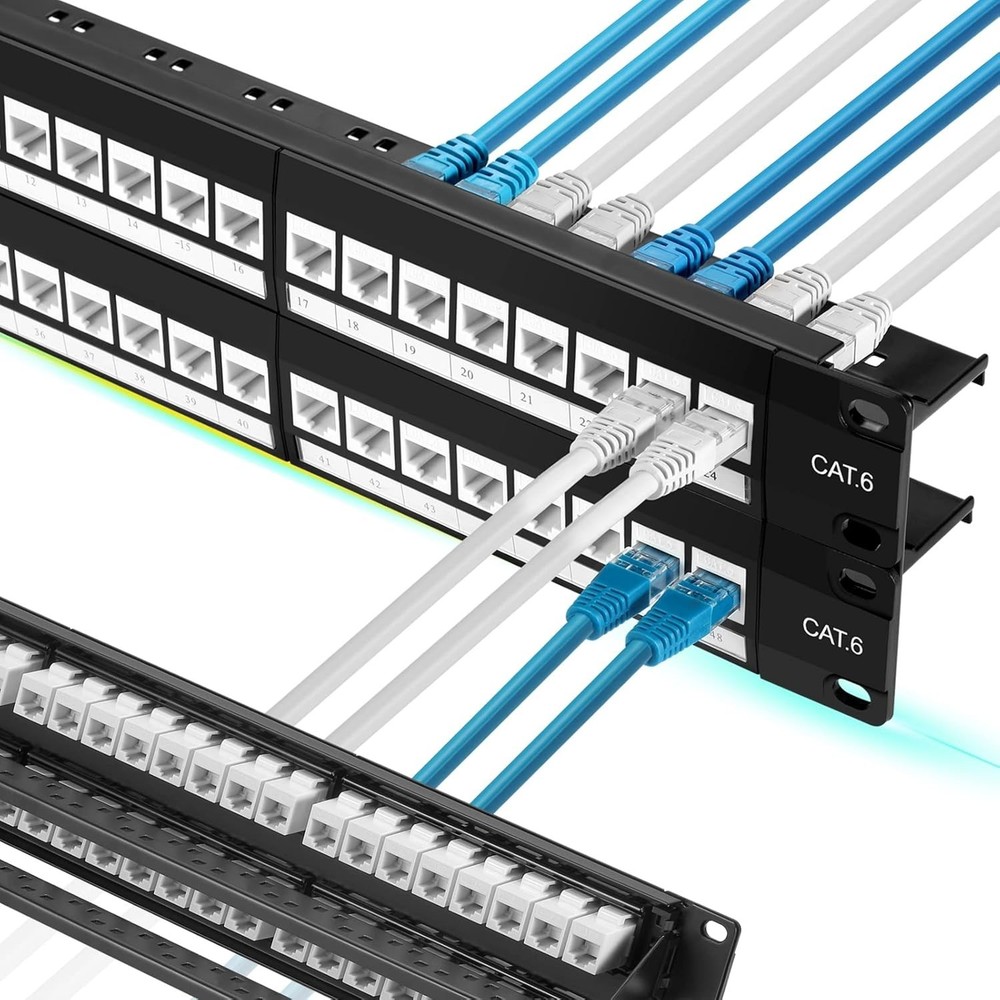 High-Speed 48 Port Cat6 Patch Panel with Toolless Termination & Detachable Bar
