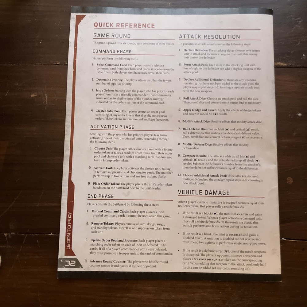 Star Wars Legion Learn To Play Booklet - Reference Manual Instructions